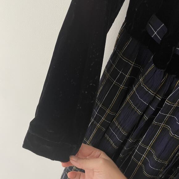 Vintage 90s Velvet Plaid Midi Dress Grunge Dark Academia Holiday M Petite - Picture 10 of 11